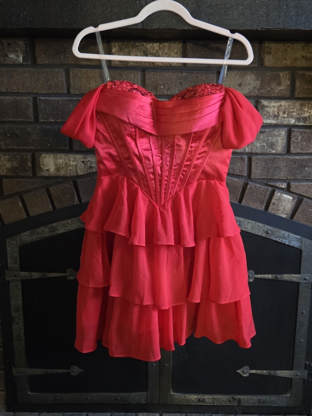 Red Tiered Off-Shoulder Dress